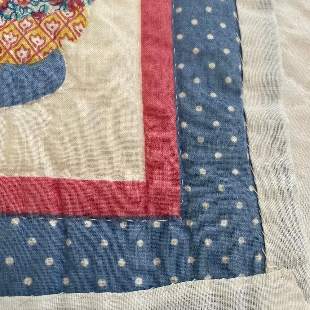 Sunbonnet Sue Baby Quilt Vtg Handmade Nursery Crib Blanket Hanging Panel Blocks